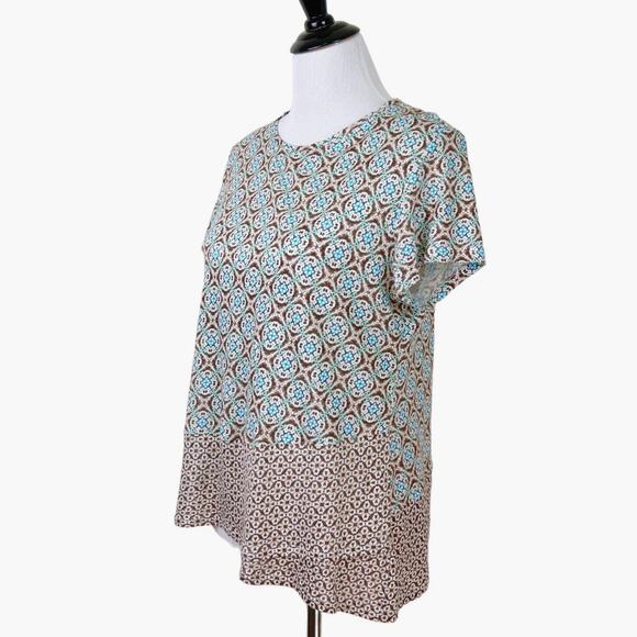 J Jill Size Petite S Love Linen Tee Crossover Hem Beechnut Lavish Tile - Picture 1 of 9